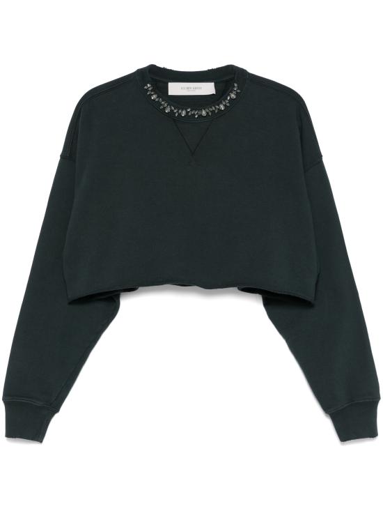  골든구스 크리스탈 프론트 크롭 코튼 스웨트셔츠 GWP02203P001896 90456 black - GOLDEN GOOSE