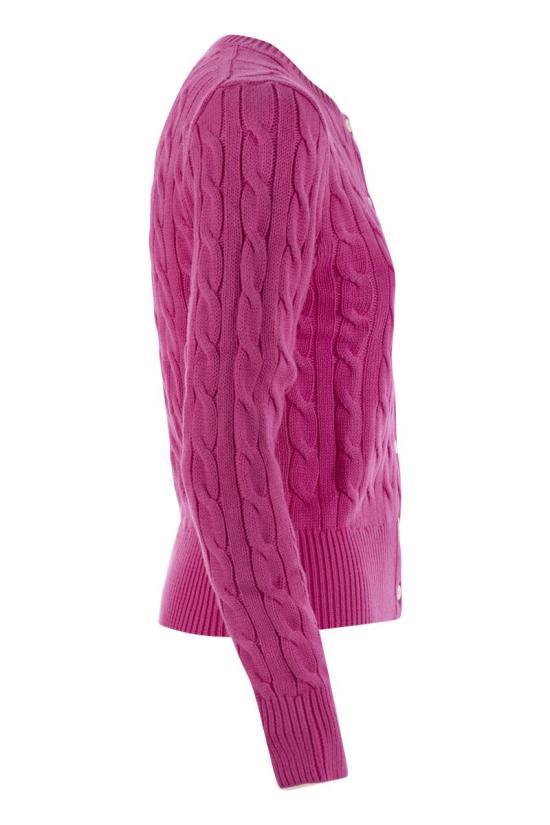25SS 폴로 랄프로렌 포니 로고 자수 케이블 니트 크루넥 가디건  211891643 019 FUCHSIA - POLO RALPH LAUREN