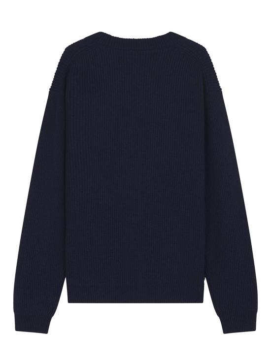  메종키츠네 볼드 폭스 헤드 패치 컴포트 립드 가디건 NM00501KT1093 BLUE - MAISON KITSUNE