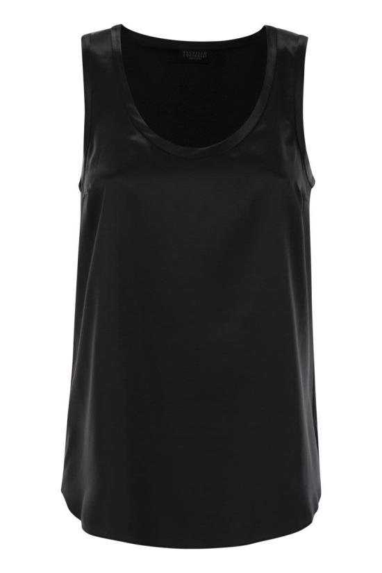 25SS 브루넬로 쿠치넬리 실크 탱크 탑 M0C59E0600 C101 BLACK