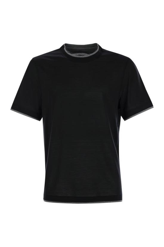 25SS 브루넬로 쿠치넬리 자수 로고 티셔츠 M0B137427 CCB75 BLACK