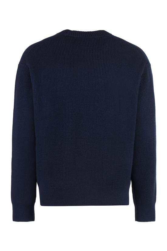  메종키츠네 볼드 폭스 헤드 패치 컴포트 립드 스웨터 LM00818KT1093 P476 blue - MAISON KITSUNE