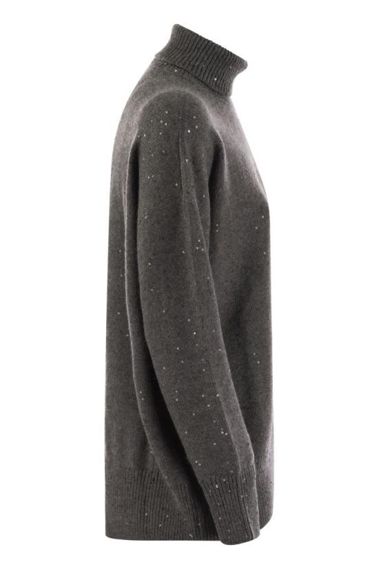  브루넬로 쿠치넬리 시퀸 아플리케 하이 넥 스웨터 M73539914 CJ079 PLUM - BRUNELLO CUCINELLI