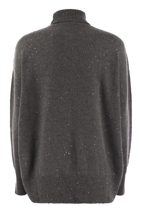  브루넬로 쿠치넬리 시퀸 아플리케 하이 넥 스웨터 M73539914 CJ079 PLUM - BRUNELLO CUCINELLI