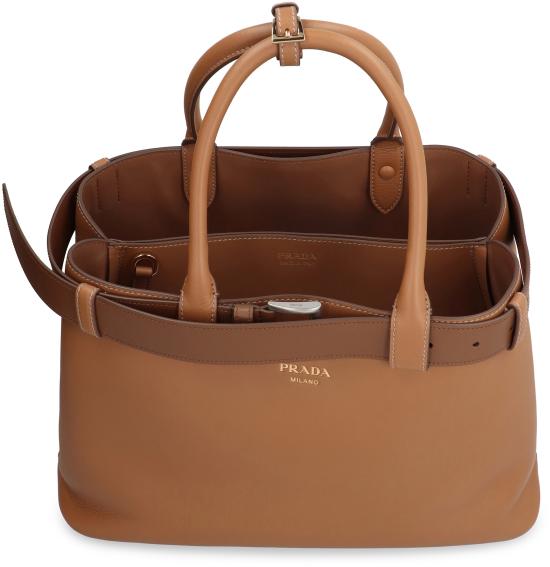  프라다 버클 라지 가죽 핸드백 1BA416VDBO2CY9 F03BH Saddle Brown - PRADA