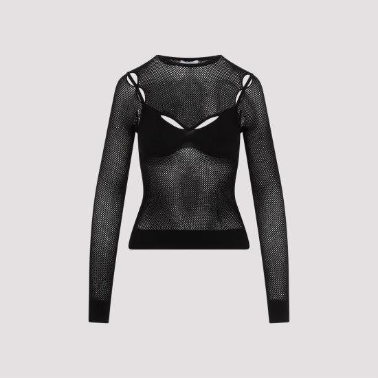  오프화이트 긴팔 티셔츠 OWHT020S24KNI001 1010 BLACK - OFF WHITE