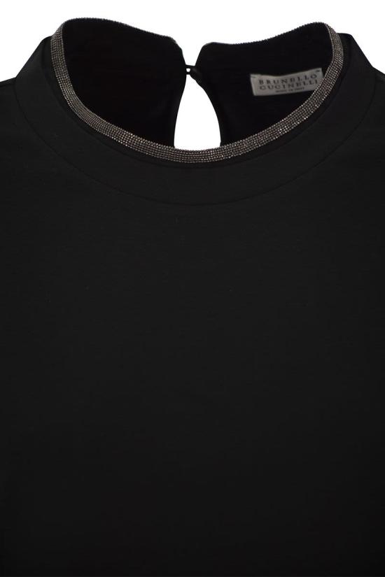  브루넬로 쿠치넬리 콘트라스트 트림 코튼 티셔츠 M0T18BD200 C101 BLACK - BRUNELLO CUCINELLI