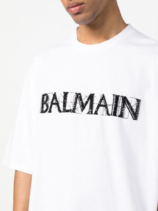  발망 반팔 티셔츠 AH0EG015PB74GAB BLANC NOIR - BALMAIN