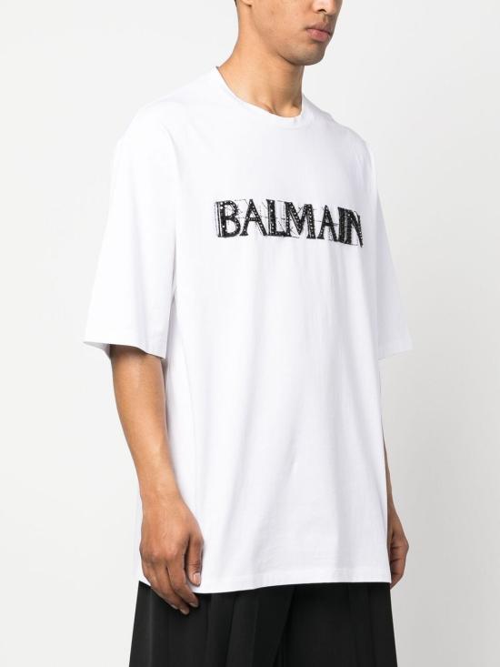  발망 반팔 티셔츠 AH0EG015PB74GAB BLANC NOIR - BALMAIN