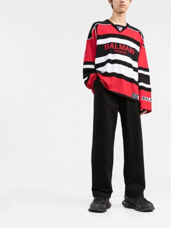  발망 B 스포티 박시 로고 니트탑 YH1KB025KC60EBL - BALMAIN