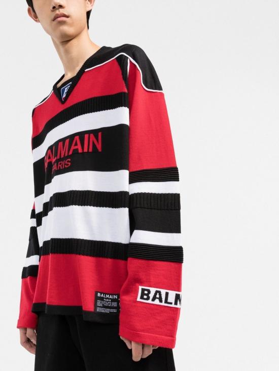  발망 B 스포티 박시 로고 니트탑 YH1KB025KC60EBL - BALMAIN