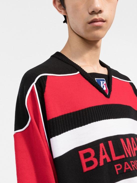  발망 B 스포티 박시 로고 니트탑 YH1KB025KC60EBL - BALMAIN