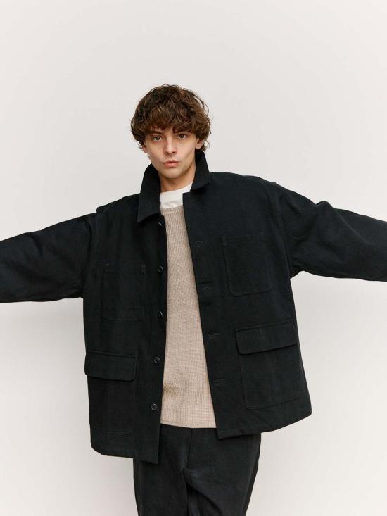  맨틀 데님 자켓 R19 J2 올블랙 데님 제복 재킷