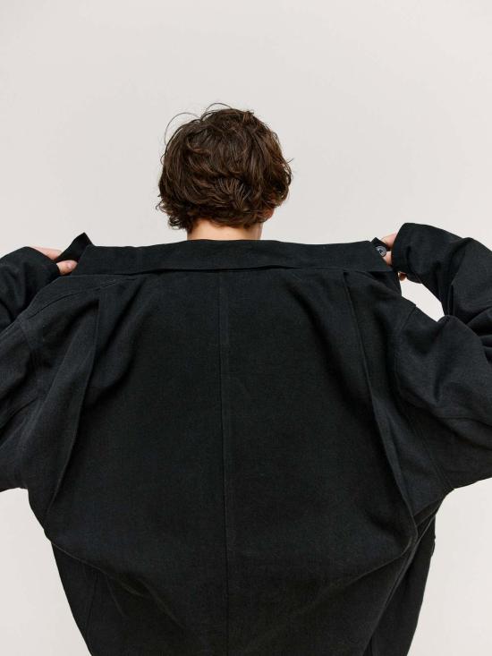  맨틀 데님 자켓 R19 J2 올블랙 데님 제복 재킷 - MAN-TLE