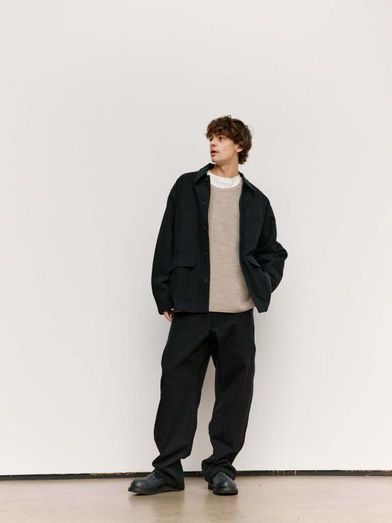  맨틀 데님 자켓 R19 J2 올블랙 데님 제복 재킷 - MAN-TLE