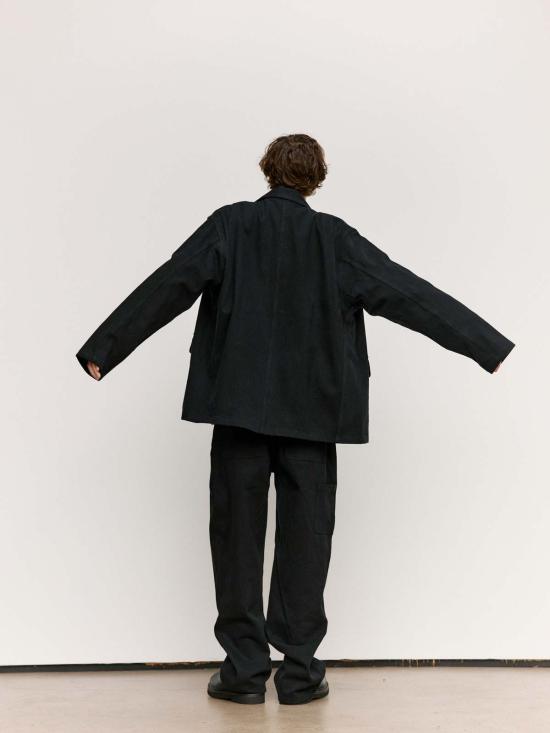  맨틀 데님 자켓 R19 J2 올블랙 데님 제복 재킷 - MAN-TLE