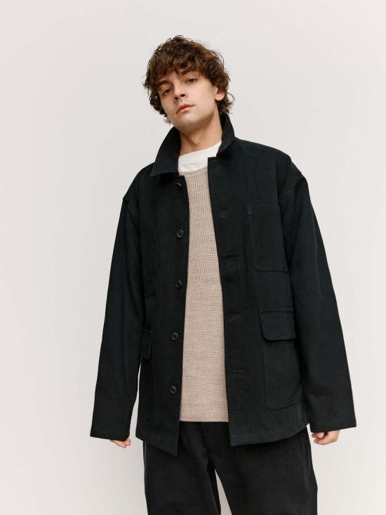  맨틀 데님 자켓 R19 J2 올블랙 데님 제복 재킷 - MAN-TLE