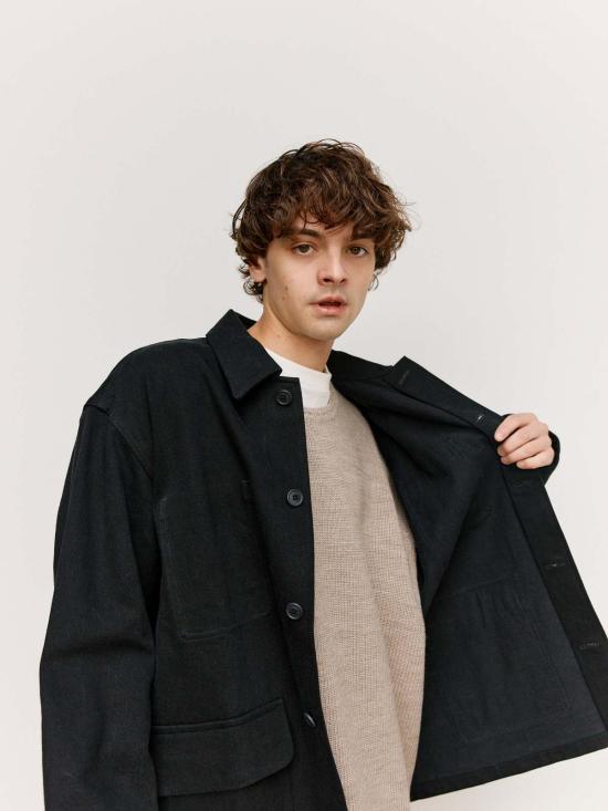  맨틀 데님 자켓 R19 J2 올블랙 데님 제복 재킷 - MAN-TLE