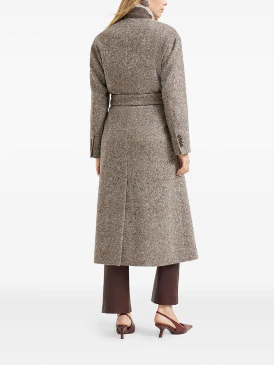 25FW 브루넬로 쿠치넬리 버진 울·실크 멜란지 모니리 장식 벨티드 코트 MG5319934 C6321 MARRONE GRIGIO PANAMA - BRUNELLO CUCINELLI