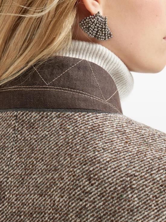 25FW 브루넬로 쿠치넬리 버진 울·실크 멜란지 모니리 장식 벨티드 코트 MG5319934 C6321 MARRONE GRIGIO PANAMA - BRUNELLO CUCINELLI