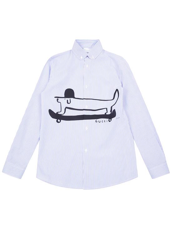 25FW [키즈] 구찌 셔츠 831745 XWA5K 9005 WHITE INTENSIVE LIGHT BLUE