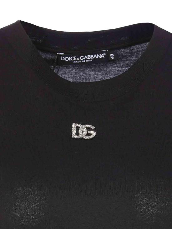 25FW 돌체앤가바나 크리스탈 DG 로고 코튼 티셔츠 F8N08ZG7B3UN0000 Black - DOLCE & GABBANA