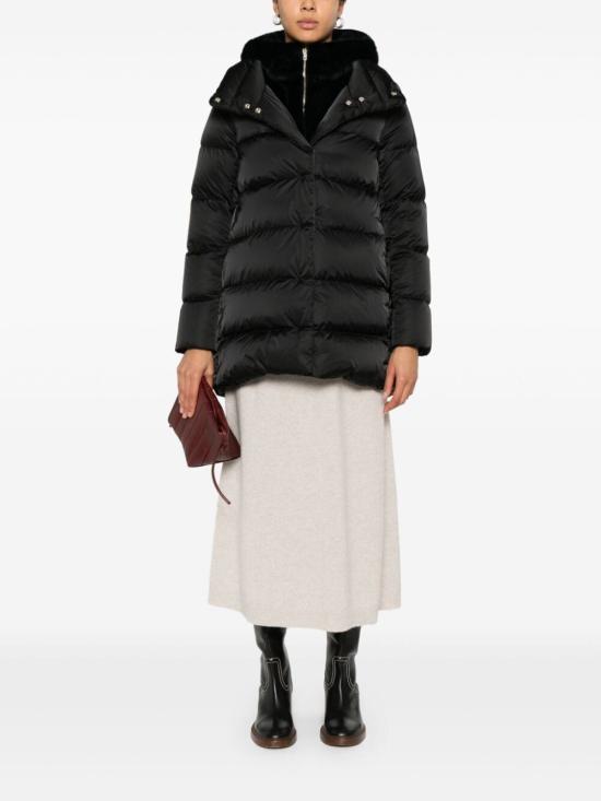 26FW 에르노 새틴 & 뉴 레이디 퍼 A셰이프 다운 자킷  PI001934D12170Z 9300 BLACK - HERNO