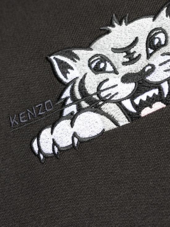 25FW 겐조 해피 타이거 자수 후드 티셔츠 FF65HO2534MF 99J Black - KENZO