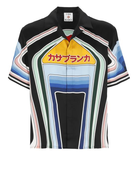 25FW 카사블랑카 반팔 셔츠 MPF25SH00306 SILK SATIN Black