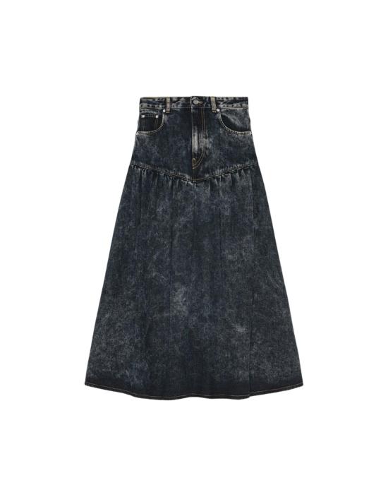  가니 데님 스커트 라이트 데님 롱 스커트 블랙 워시드