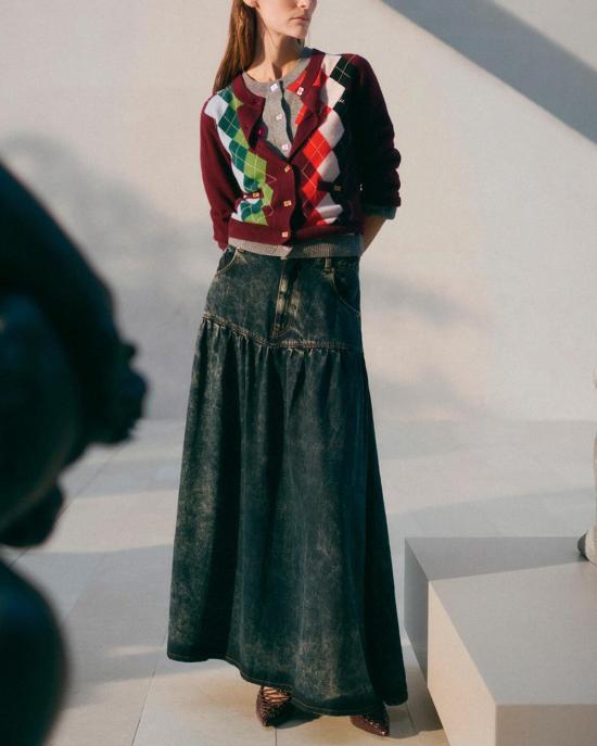  가니 데님 스커트 라이트 데님 롱 스커트 블랙 워시드 - GANNI