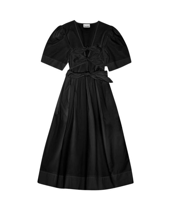  가니 미디 원피스 스트레치 코튼 타이 스트랩 미디 드레스 블랙