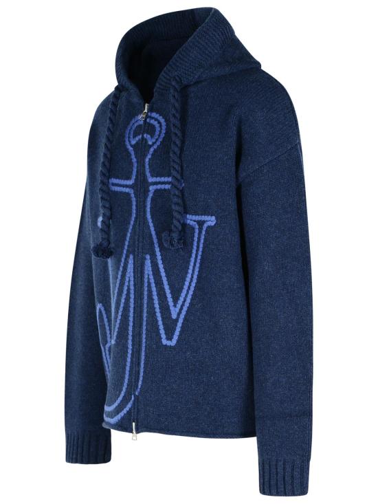25FW JW앤더슨 앵커 자수 지퍼 후디 KW1429 YN0412768 Blue - JW ANDERSON