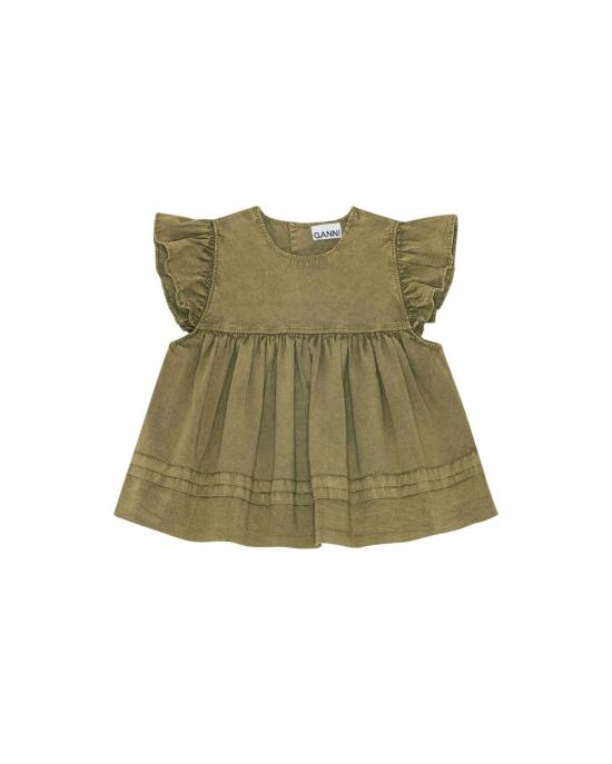  가니 블라우스 워시드 스트레치 코튼 프릴 슬리브 탑 보아