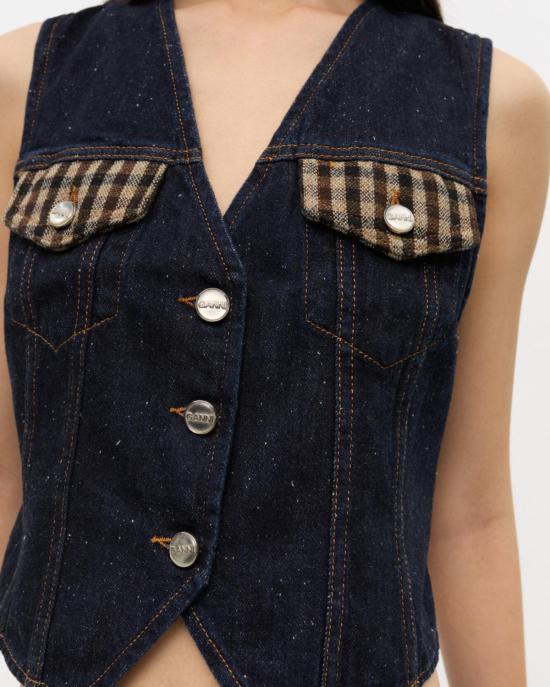  가니 베스트 기저귀 데님  다크 블루 스톤 - GANNI