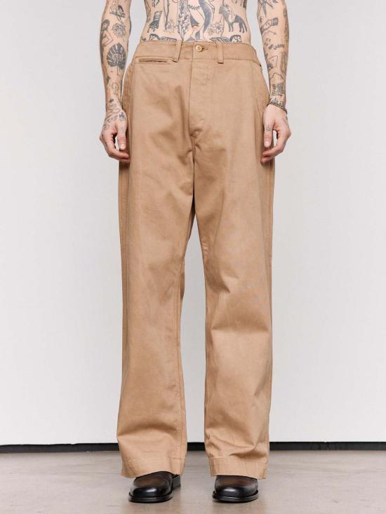  타이가 타카하시 스트레이트 팬츠 Lot.202 천연 염색 베이지 코튼 엔지니어 팬츠 - TAIGA TAKAHASHI