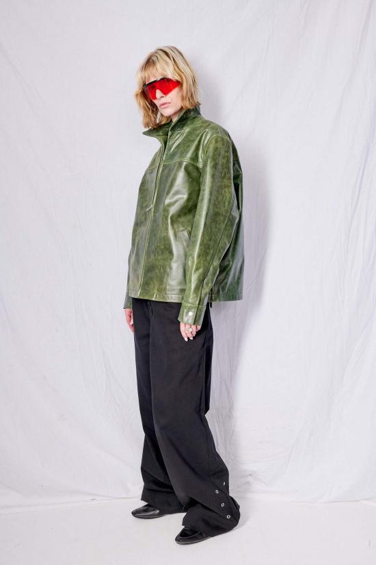  어셈블리 뉴욕 가죽 자켓 어셈블리 그린 크런치 가죽 지퍼 재킷 - ASSEMBLY NEW YORK