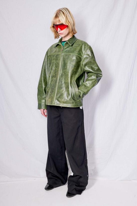  어셈블리 뉴욕 가죽 자켓 어셈블리 그린 크런치 가죽 지퍼 재킷 - ASSEMBLY NEW YORK