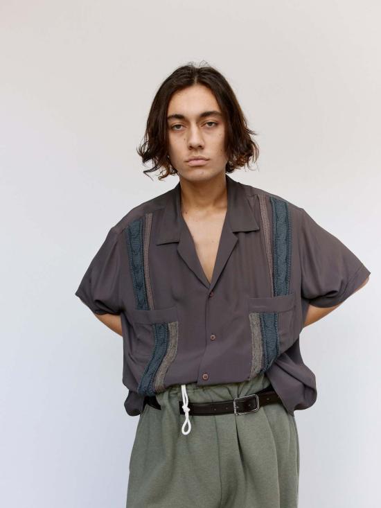  마리아노 긴팔 셔츠 말리아노 브라운 실크 트레치아 쇼트슬리브 셔츠 - MAGLIANO