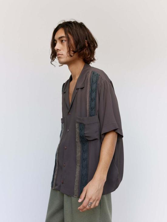  마리아노 긴팔 셔츠 말리아노 브라운 실크 트레치아 쇼트슬리브 셔츠 - MAGLIANO