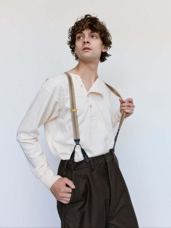  타이가 타카하시 여행용품 Lot.005 멀티 스트라이프 베이지 레이온 서스펜더