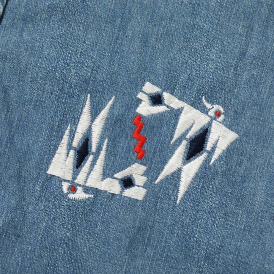  슈가케인 긴팔 셔츠 사탕수수 Sc29473 블루 데님 웨스턴  에이지드 모델 자수 - SUGAR CANE