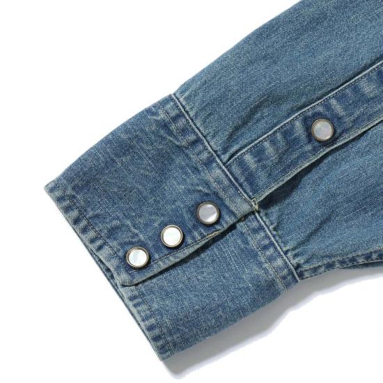  슈가케인 긴팔 셔츠 사탕수수 Sc29473 블루 데님 웨스턴  에이지드 모델 자수 - SUGAR CANE