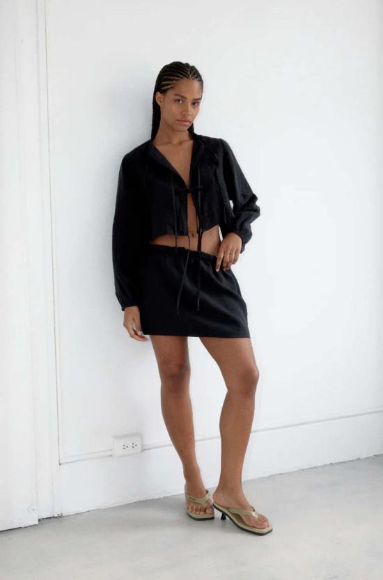  Bohème 숏 스커트 보헴 미니 스커트 블랙 리넨 - OTHER BRANDS