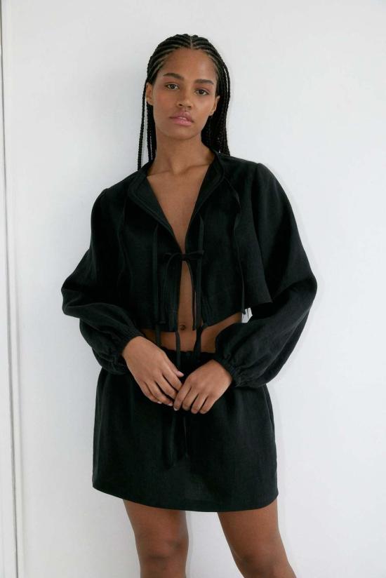  Bohème 숏 스커트 보헴 미니 스커트 블랙 리넨