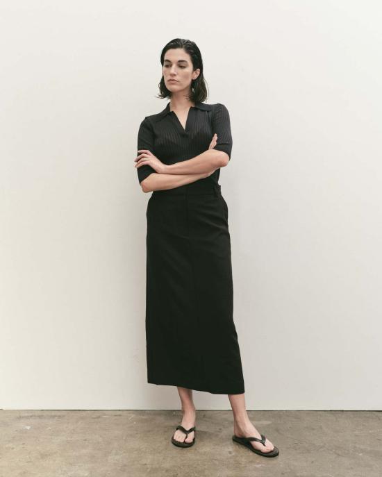  미정박 미디 스커트 미정파크 미디스커트 블랙