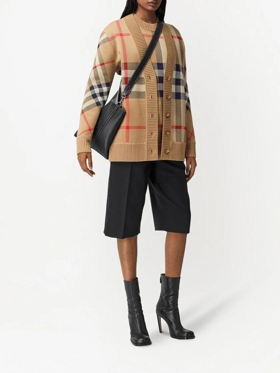 26FW 버버리 오버사이즈 핏 체크 울 블렌드 가디건 8039153 ARCHIVE BROWN - BURBERRY