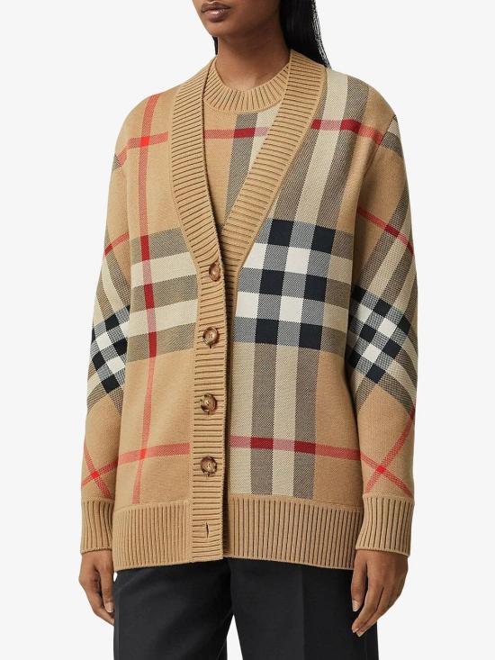 26FW 버버리 오버사이즈 핏 체크 울 블렌드 가디건 8039153 ARCHIVE BROWN - BURBERRY