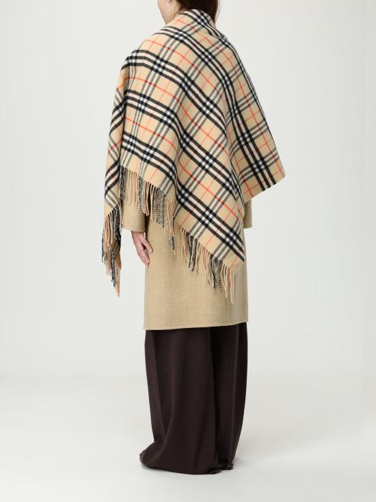 25FW 버버리 체크 패턴 프린지 케이프 8113128 Earth - BURBERRY