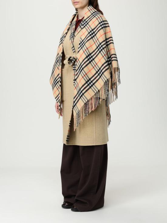 25FW 버버리 체크 패턴 프린지 케이프 8113128 Earth - BURBERRY